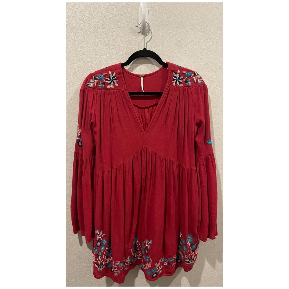 FREE PEOPLE Te Amo Butterfly Sleeve Embroidered V-Neck Mini Dress - Picture 2 of 6